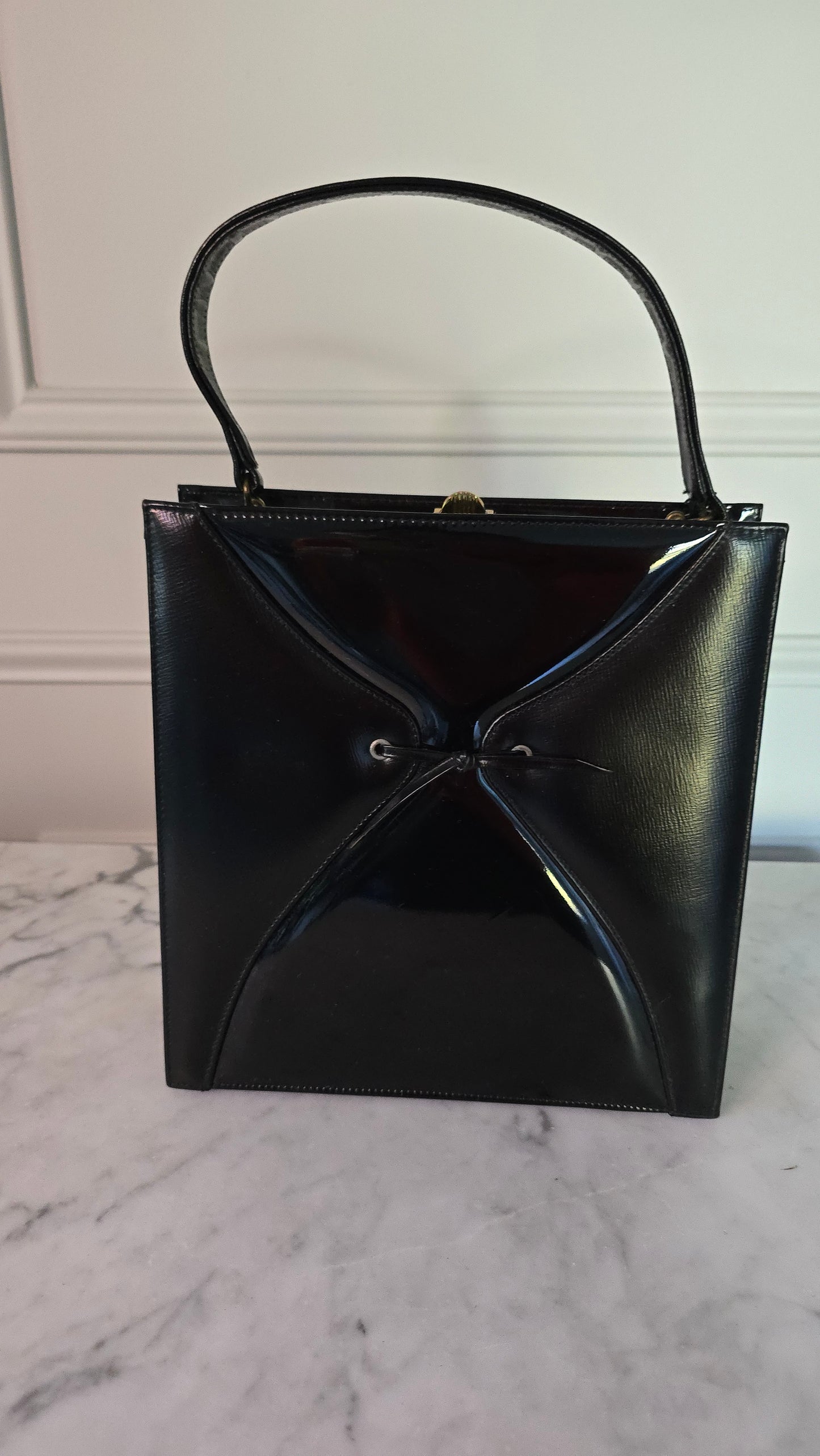 Vintage Black Handbag with Tie Detail