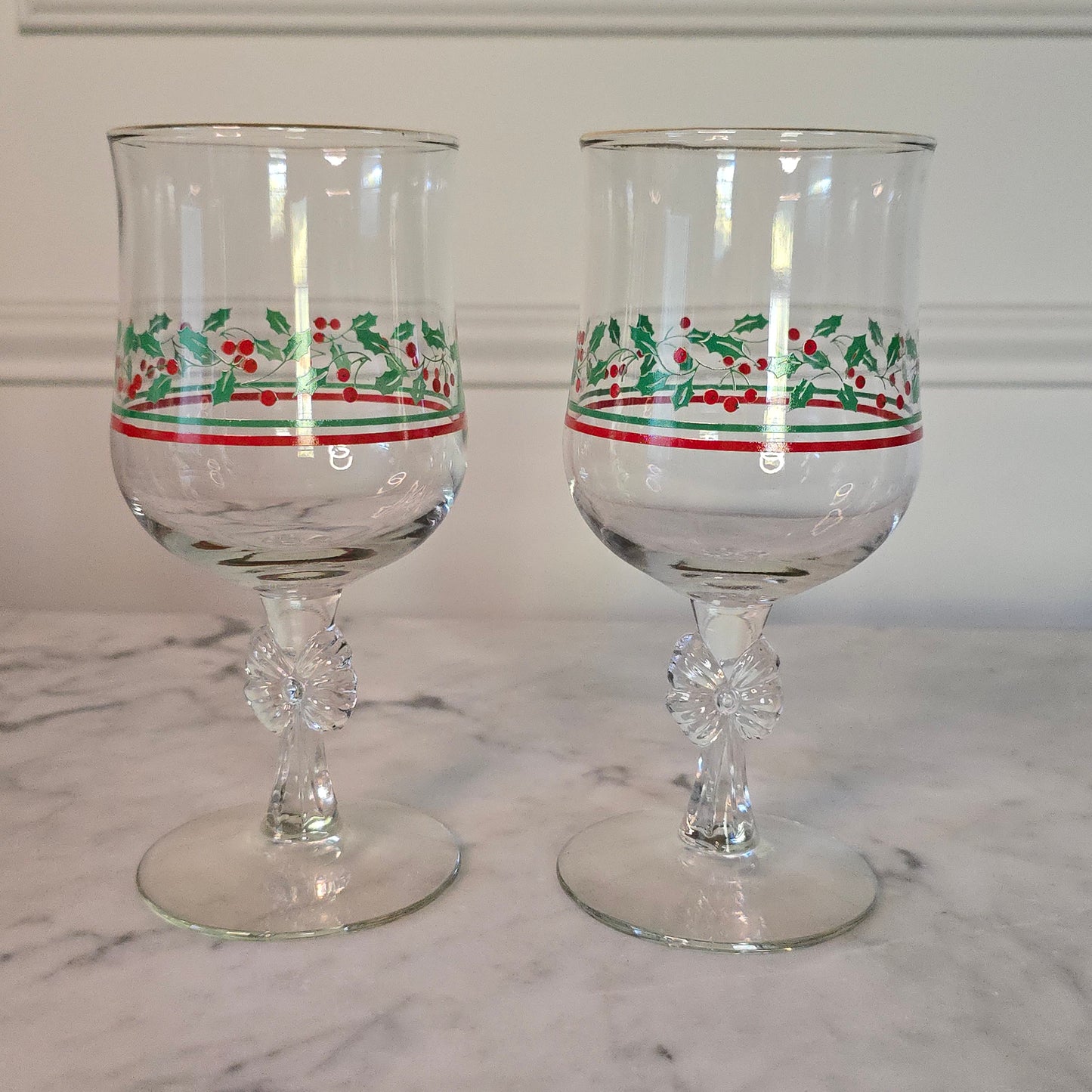 Set of 2 - Vintage Holiday Goblets with Bows