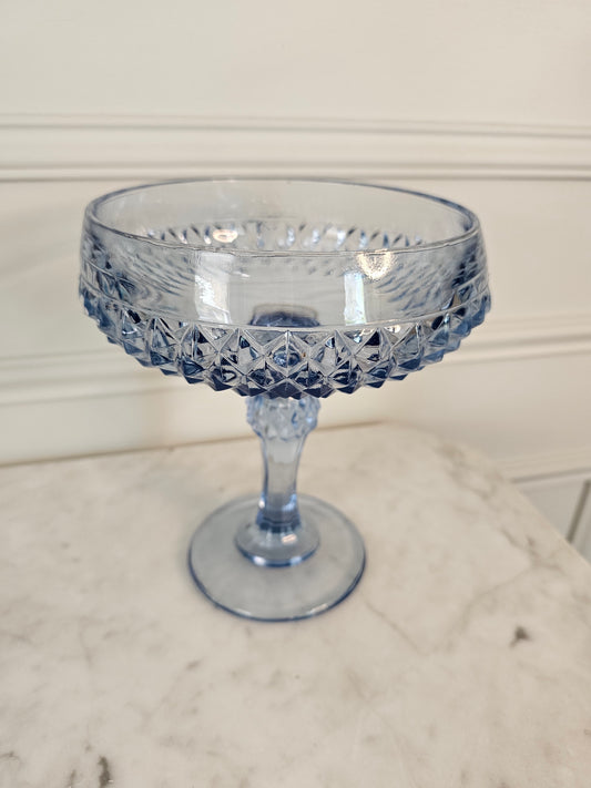 Vintage Indiana Glass Blue Diamond Point Pedestal Compote