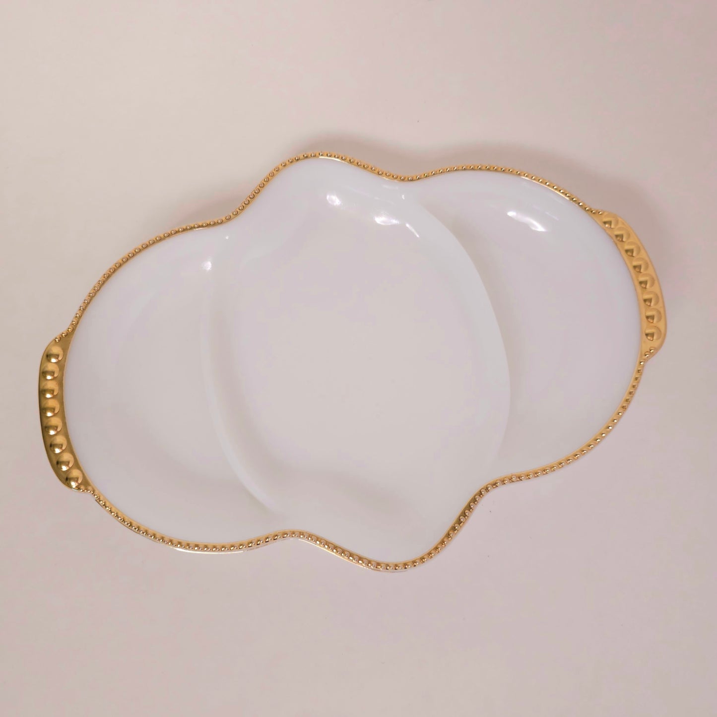 Vintage Fire King Milk Glass Divided Serving Dish Gold Trim