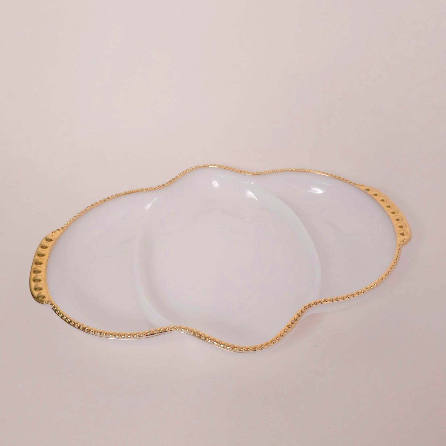 Vintage Fire King Milk Glass Divided Serving Dish Gold Trim