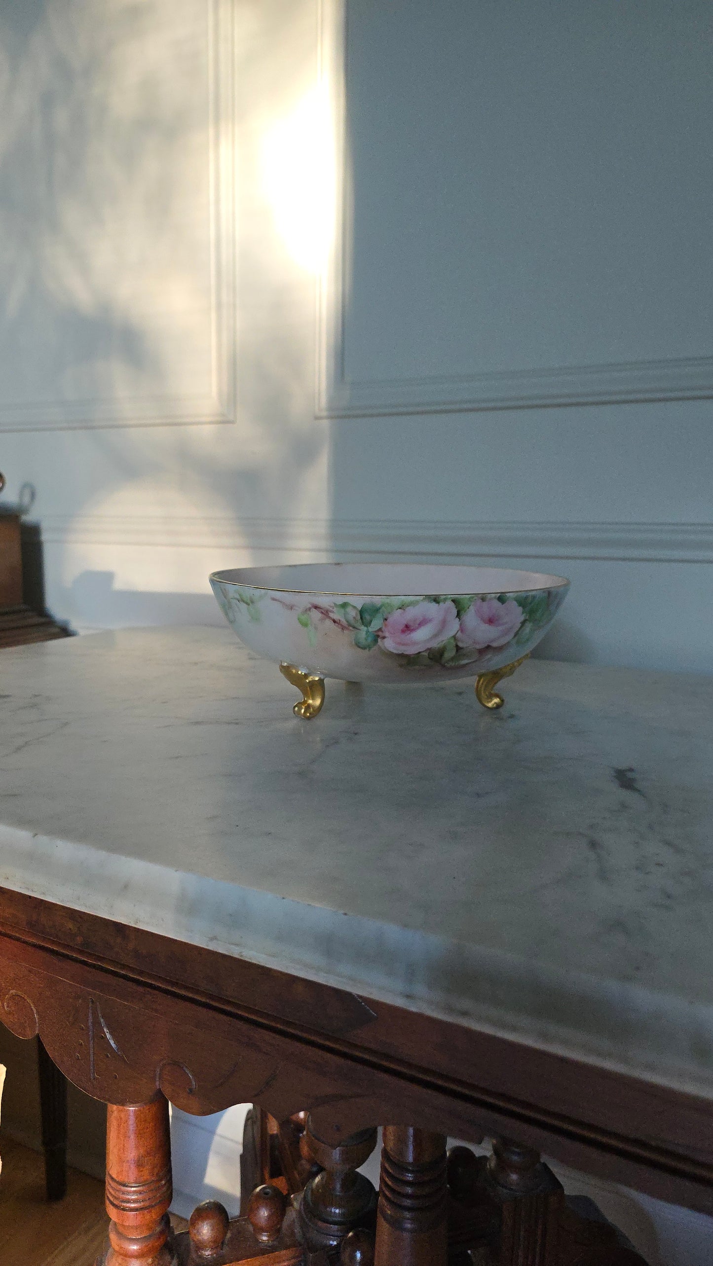 Vintage T&V Limoges France Handpainted Floral Footed Bowl