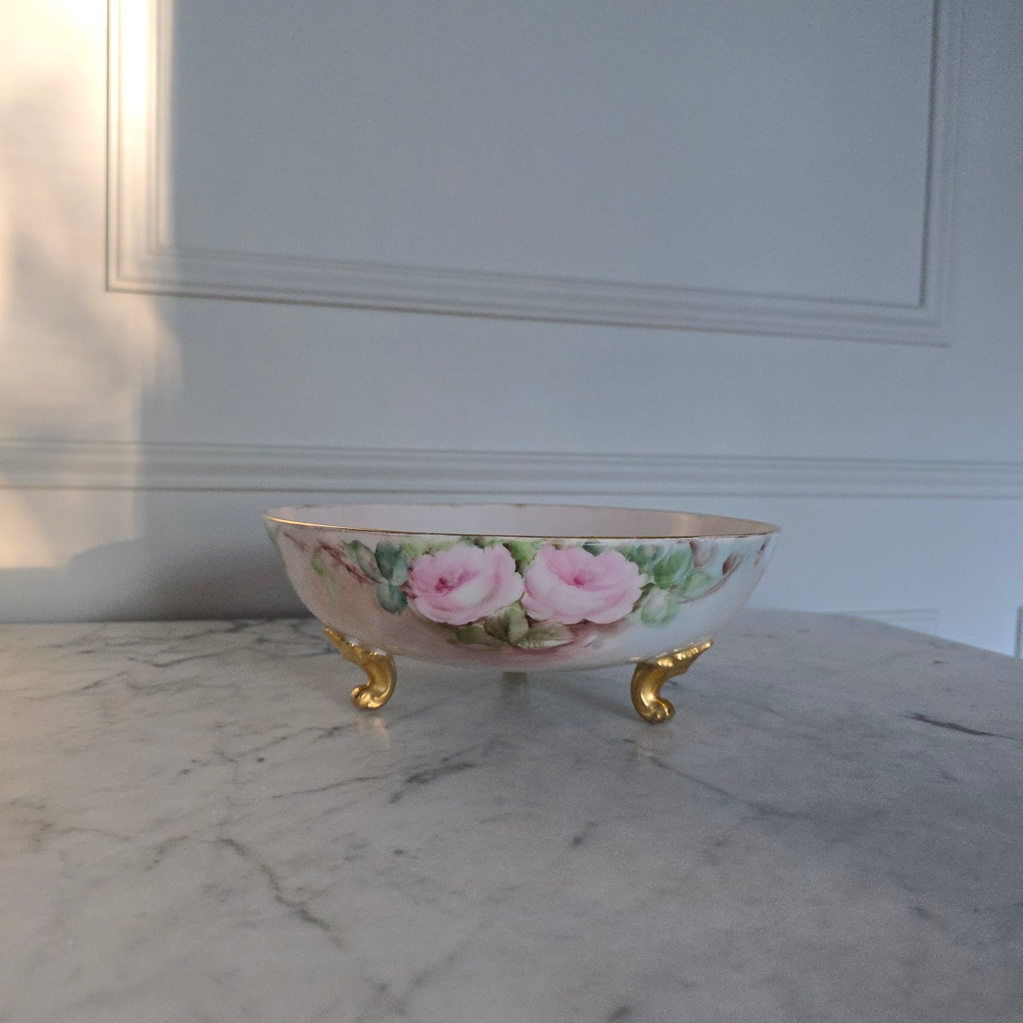 Vintage T&V Limoges France Handpainted Floral Footed Bowl