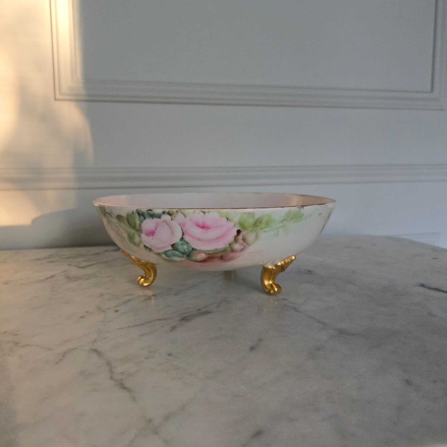 Vintage T&V Limoges France Handpainted Floral Footed Bowl