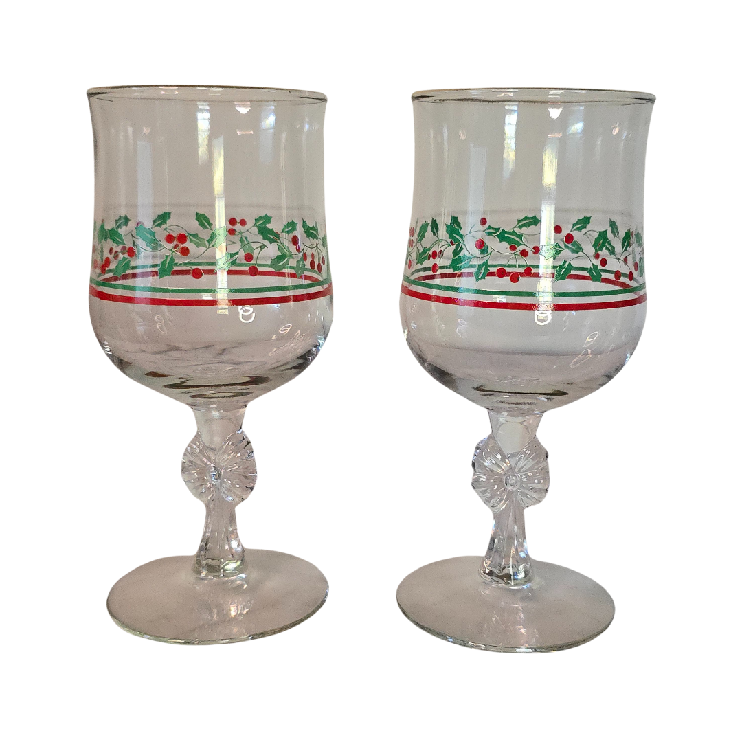 Set of 2 - Vintage Holiday Goblets with Bows