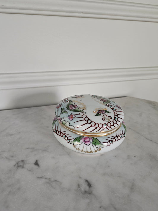 Vintage Hand Painted Porcelain Lidded Trinket Dish